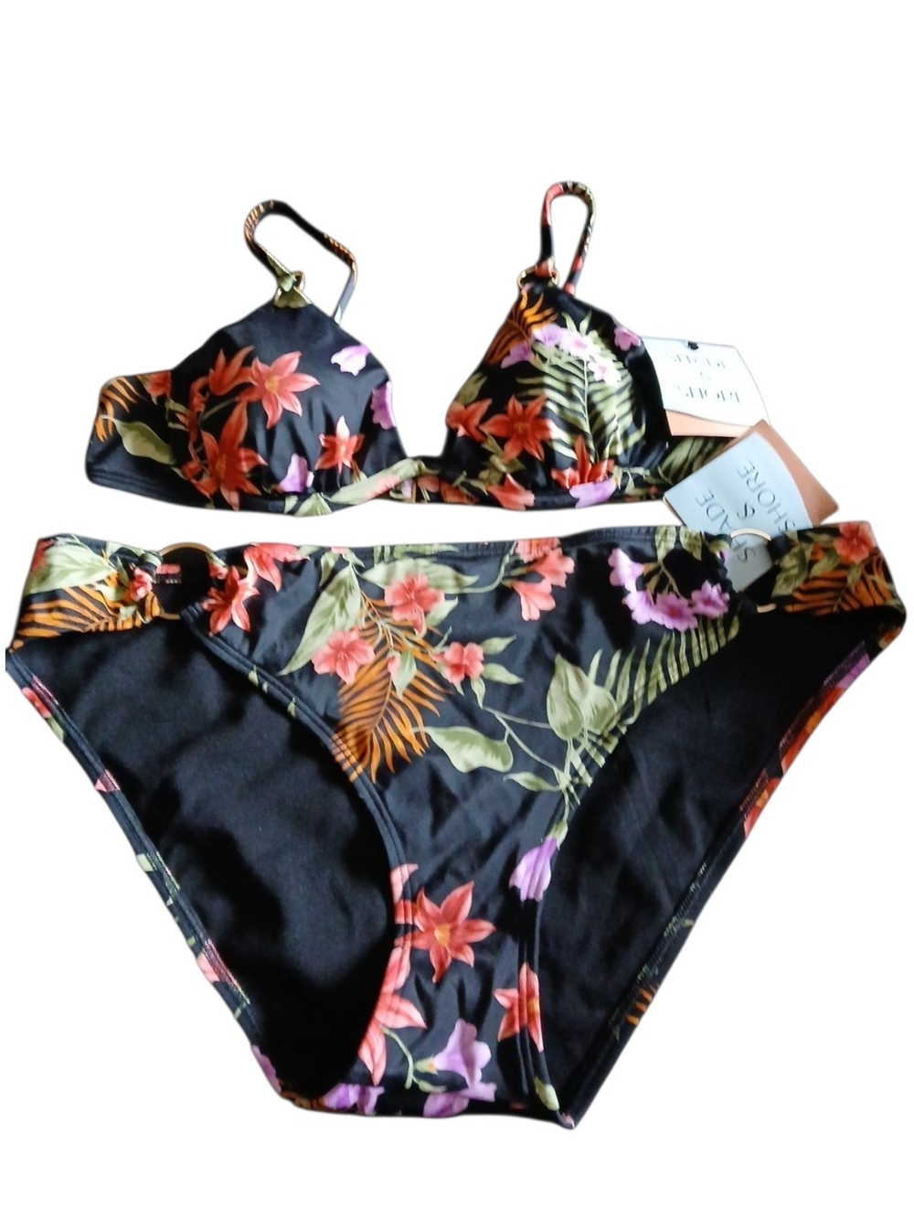 Shade & Shore Black Tropical Floral Bikini